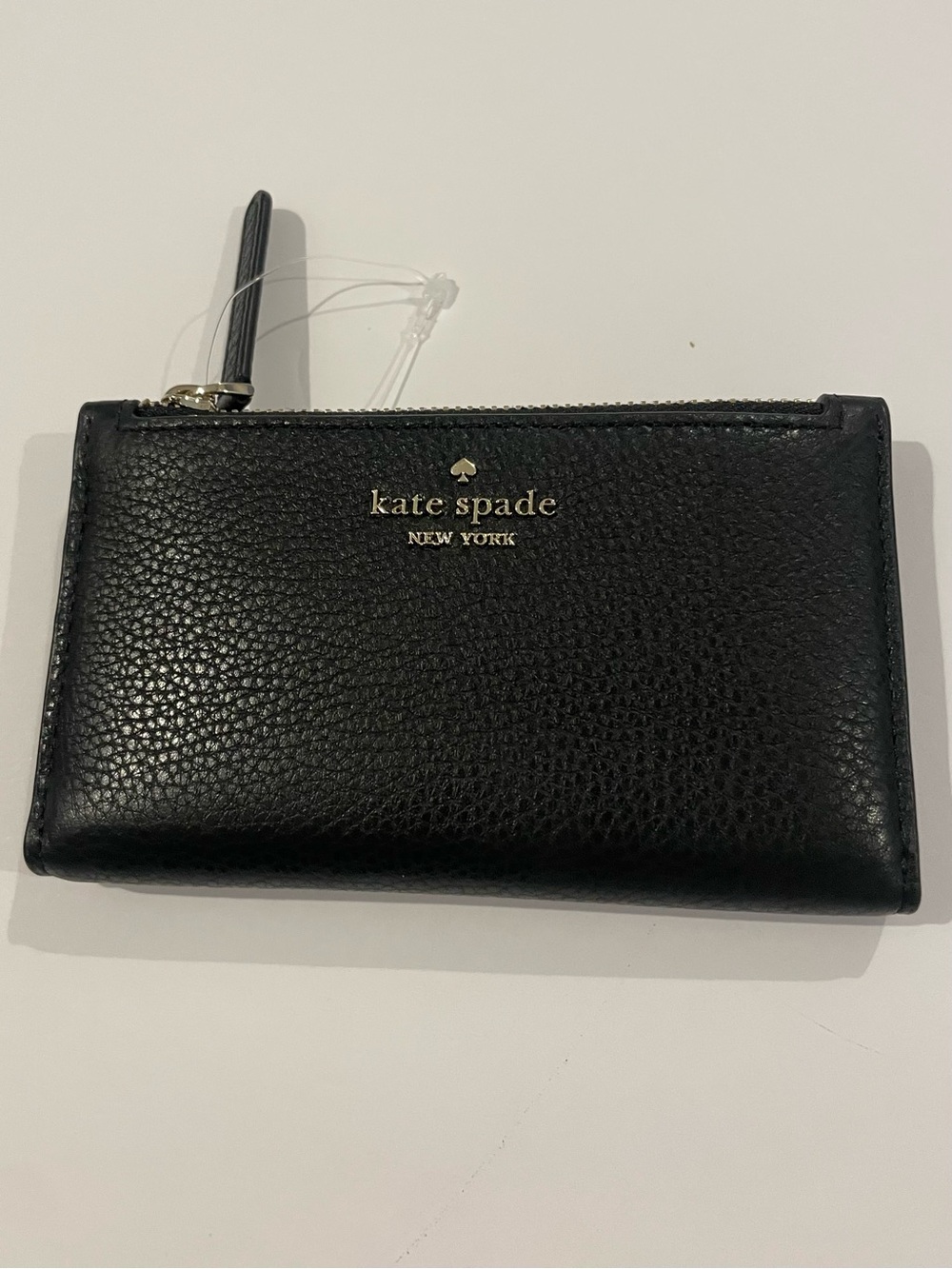 Kate Spade New York Black Pebbled Leather Bifold Zip Wallet Gold Hardware